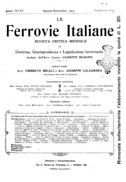 Le ferrovie italiane rivista quindicinale di dottrina, giurisprudenza, legislazione ed amministrazione ferroviaria