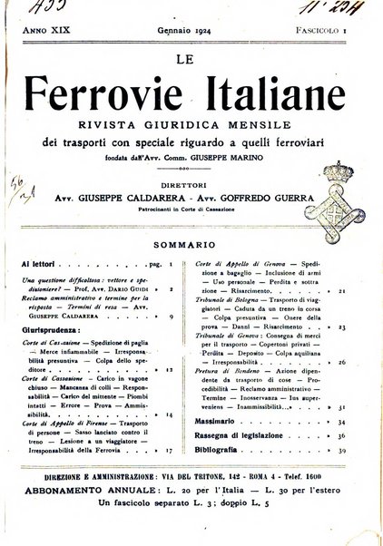 Le ferrovie italiane rivista quindicinale di dottrina, giurisprudenza, legislazione ed amministrazione ferroviaria