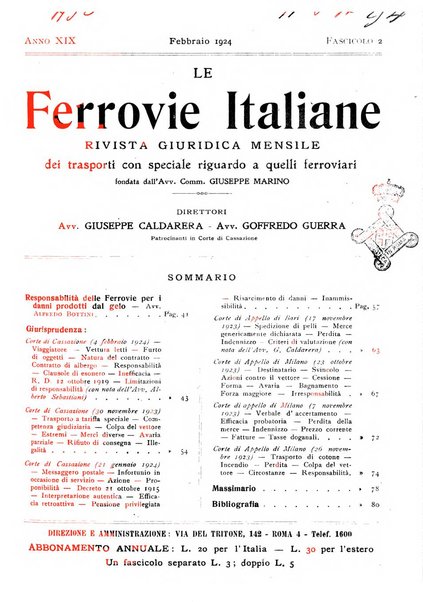 Le ferrovie italiane rivista quindicinale di dottrina, giurisprudenza, legislazione ed amministrazione ferroviaria