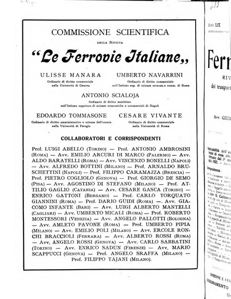 Le ferrovie italiane rivista quindicinale di dottrina, giurisprudenza, legislazione ed amministrazione ferroviaria