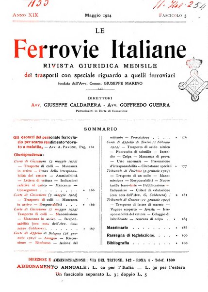 Le ferrovie italiane rivista quindicinale di dottrina, giurisprudenza, legislazione ed amministrazione ferroviaria