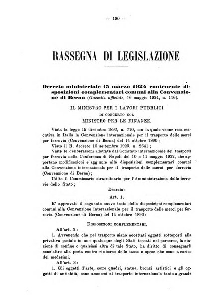 Le ferrovie italiane rivista quindicinale di dottrina, giurisprudenza, legislazione ed amministrazione ferroviaria