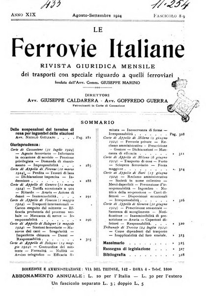 Le ferrovie italiane rivista quindicinale di dottrina, giurisprudenza, legislazione ed amministrazione ferroviaria