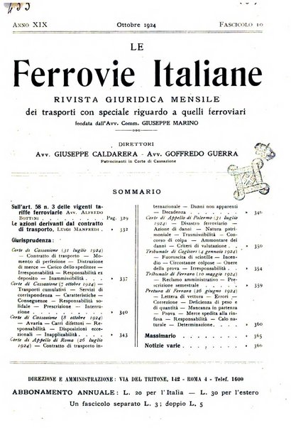 Le ferrovie italiane rivista quindicinale di dottrina, giurisprudenza, legislazione ed amministrazione ferroviaria