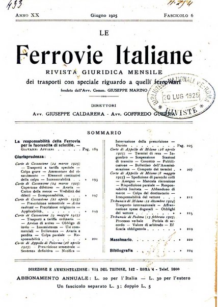 Le ferrovie italiane rivista quindicinale di dottrina, giurisprudenza, legislazione ed amministrazione ferroviaria