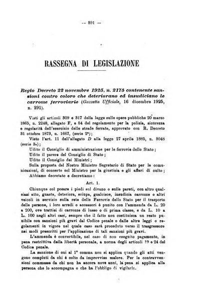 Le ferrovie italiane rivista quindicinale di dottrina, giurisprudenza, legislazione ed amministrazione ferroviaria