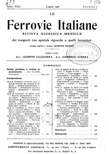 Le ferrovie italiane rivista quindicinale di dottrina, giurisprudenza, legislazione ed amministrazione ferroviaria