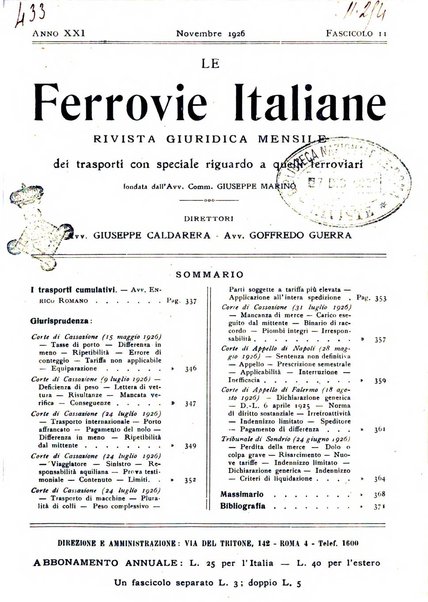 Le ferrovie italiane rivista quindicinale di dottrina, giurisprudenza, legislazione ed amministrazione ferroviaria