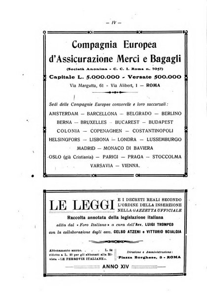 Le ferrovie italiane rivista quindicinale di dottrina, giurisprudenza, legislazione ed amministrazione ferroviaria