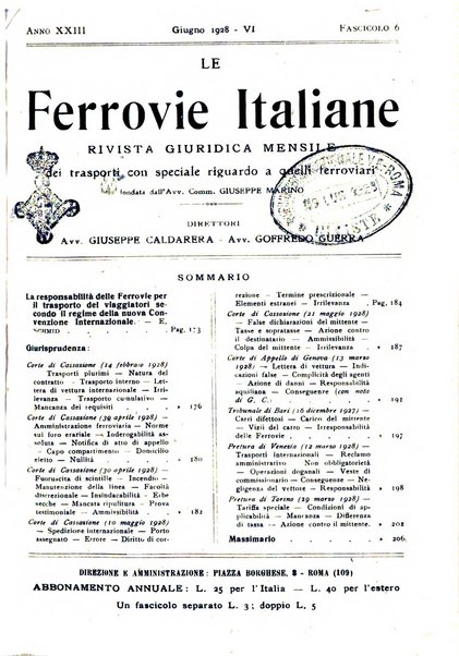 Le ferrovie italiane rivista quindicinale di dottrina, giurisprudenza, legislazione ed amministrazione ferroviaria