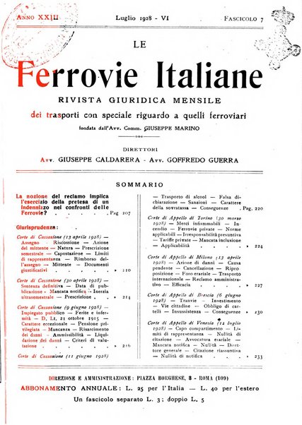 Le ferrovie italiane rivista quindicinale di dottrina, giurisprudenza, legislazione ed amministrazione ferroviaria