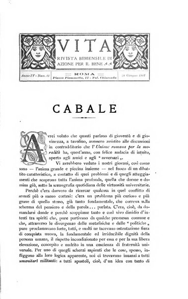 La vita rivista mensile dell'Unione giovanile per la moralità