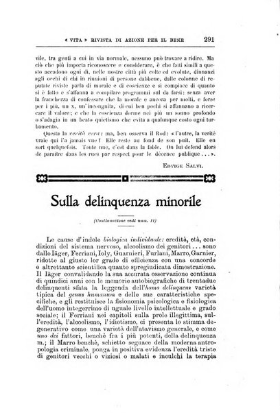 La vita rivista mensile dell'Unione giovanile per la moralità