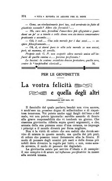 La vita rivista mensile dell'Unione giovanile per la moralità