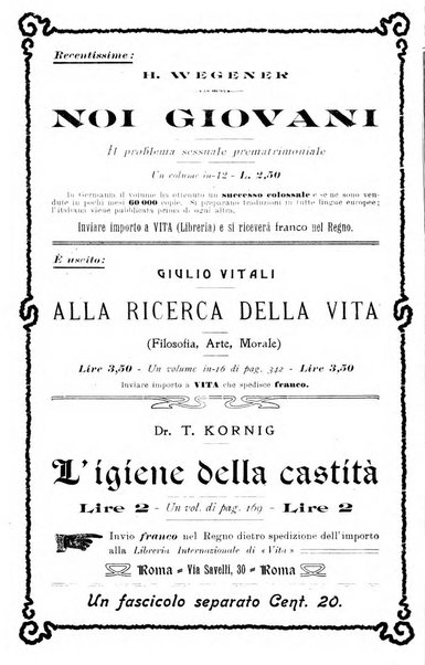 La vita rivista mensile dell'Unione giovanile per la moralità