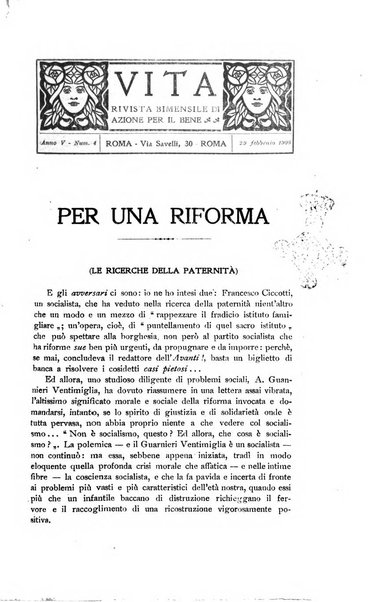 La vita rivista mensile dell'Unione giovanile per la moralità