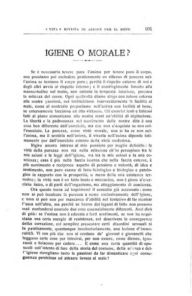 La vita rivista mensile dell'Unione giovanile per la moralità