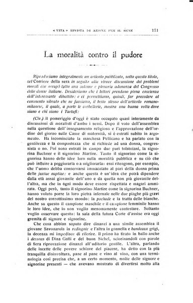 La vita rivista mensile dell'Unione giovanile per la moralità