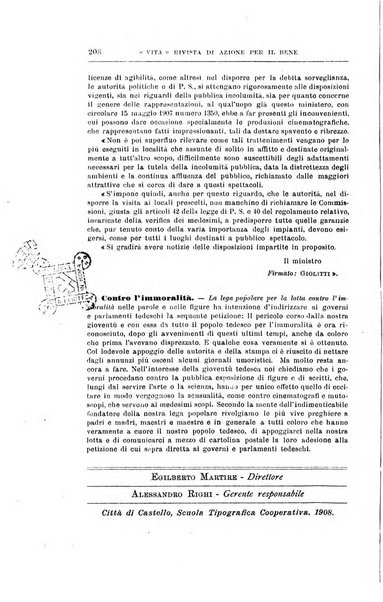 La vita rivista mensile dell'Unione giovanile per la moralità