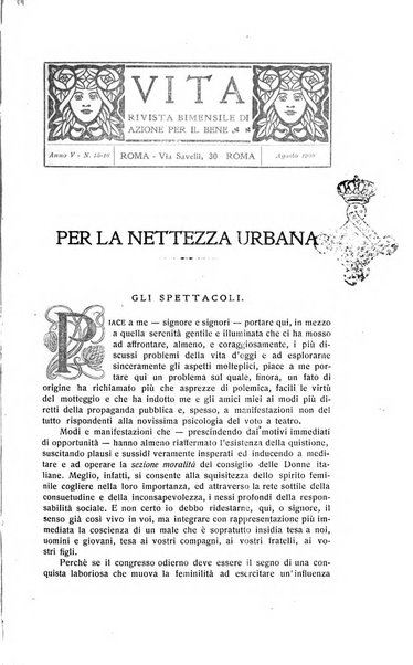 La vita rivista mensile dell'Unione giovanile per la moralità