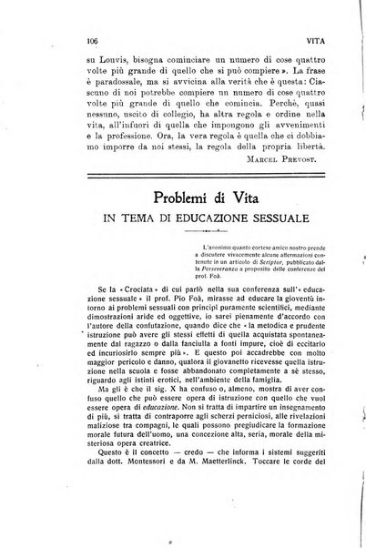 La vita rivista mensile dell'Unione giovanile per la moralità