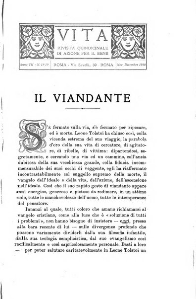 La vita rivista mensile dell'Unione giovanile per la moralità