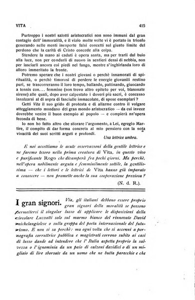 La vita rivista mensile dell'Unione giovanile per la moralità