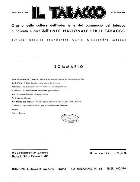 Il tabacco organo dell'industria e del commercio del tabacco