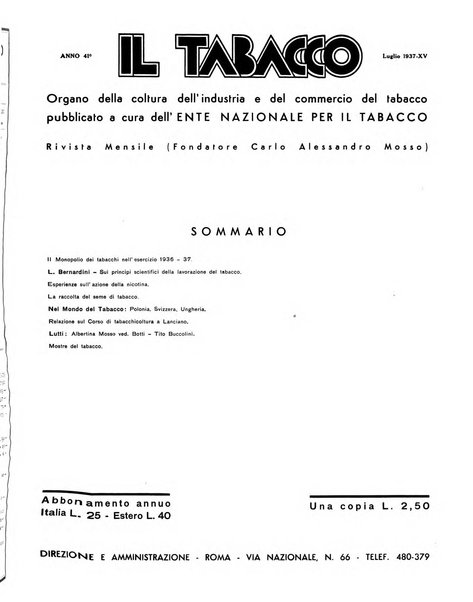 Il tabacco organo dell'industria e del commercio del tabacco