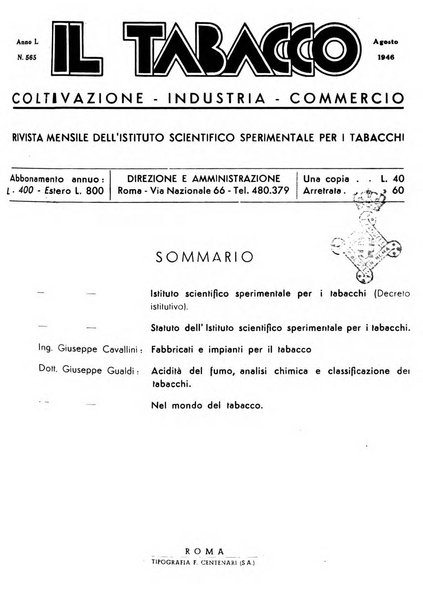 Il tabacco organo dell'industria e del commercio del tabacco