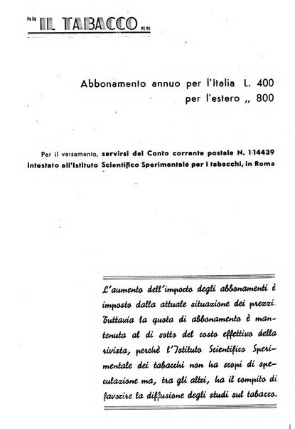 Il tabacco organo dell'industria e del commercio del tabacco