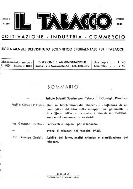 Il tabacco organo dell'industria e del commercio del tabacco