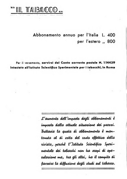 Il tabacco organo dell'industria e del commercio del tabacco