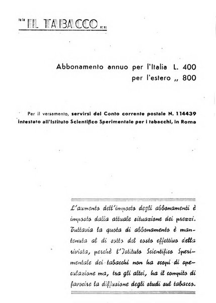 Il tabacco organo dell'industria e del commercio del tabacco