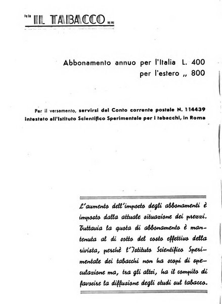 Il tabacco organo dell'industria e del commercio del tabacco