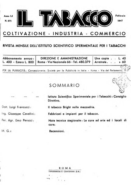 Il tabacco organo dell'industria e del commercio del tabacco