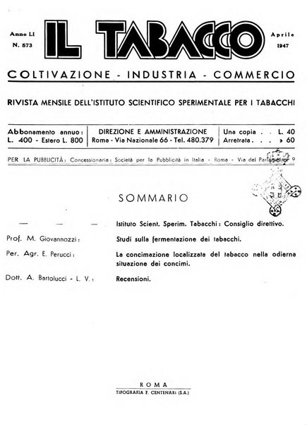 Il tabacco organo dell'industria e del commercio del tabacco