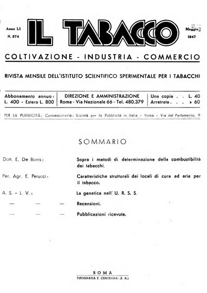 Il tabacco organo dell'industria e del commercio del tabacco