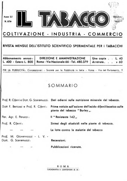 Il tabacco organo dell'industria e del commercio del tabacco