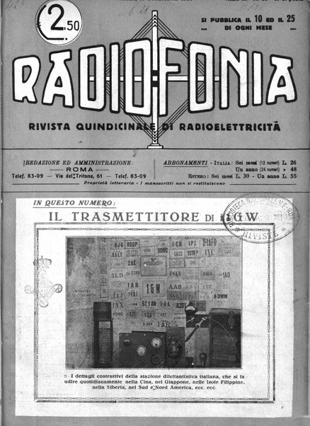 Radiofonia rivista quindicinale di radioelettricità