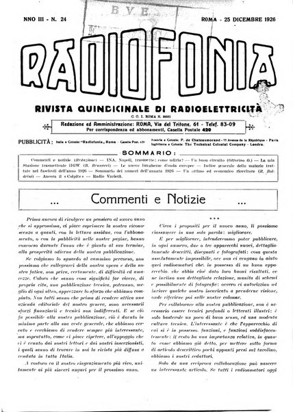 Radiofonia rivista quindicinale di radioelettricità