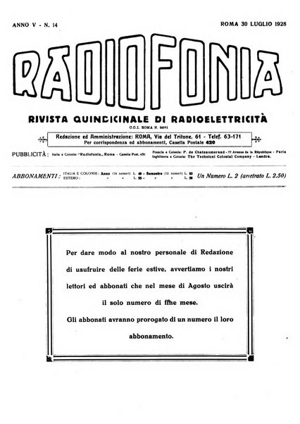 Radiofonia rivista quindicinale di radioelettricità