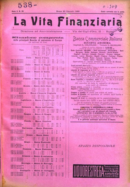 La vita finanziaria economica, politica, industriale, commerciale