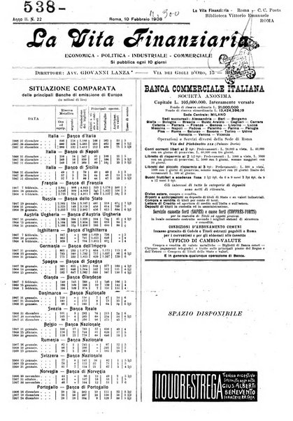 La vita finanziaria economica, politica, industriale, commerciale