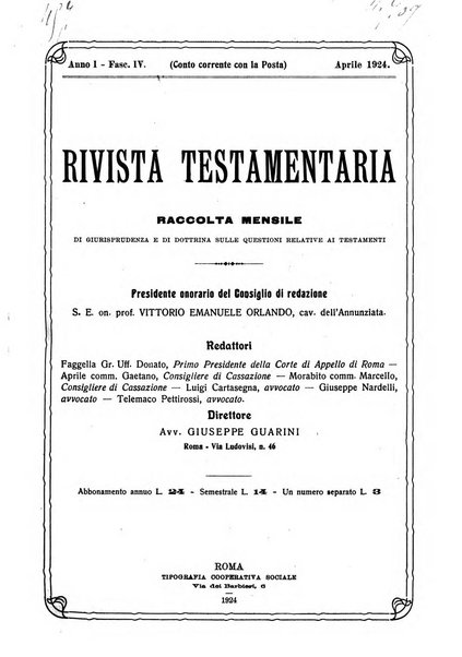 Rivista testamentaria raccolta mensile di giurisprudenza e di dottrina sulle questioni relative ai testamenti