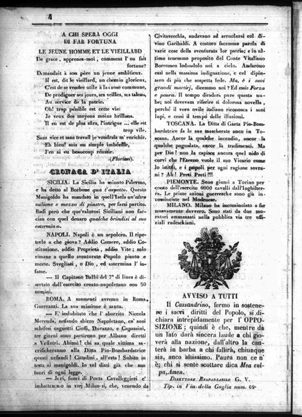 Cassandrino repubblicano : giornaletto di assoluta libertà per la grazia di Dio e del popolo