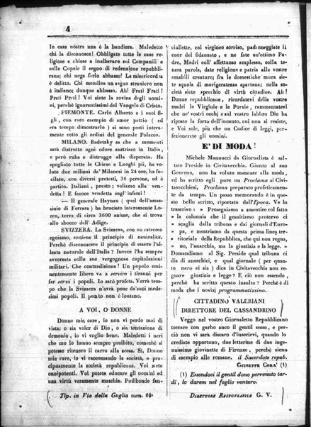 Cassandrino repubblicano : giornaletto di assoluta libertà per la grazia di Dio e del popolo