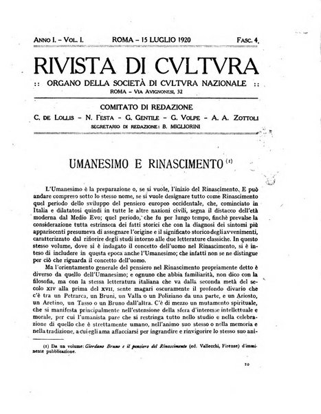 Rivista di cultura organo della Società di cultura nazionale