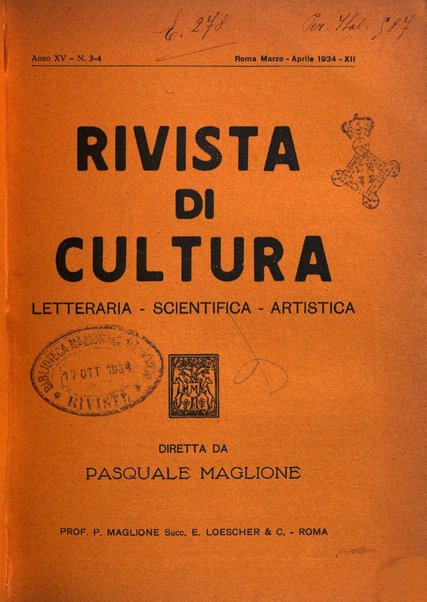 Rivista di cultura organo della Società di cultura nazionale