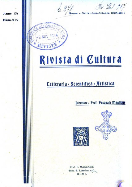 Rivista di cultura organo della Società di cultura nazionale